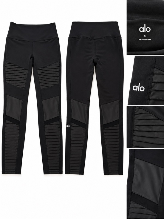 ALO Yoga Pants - ALO Yoga Black Moto-Panel Leggings for Kids